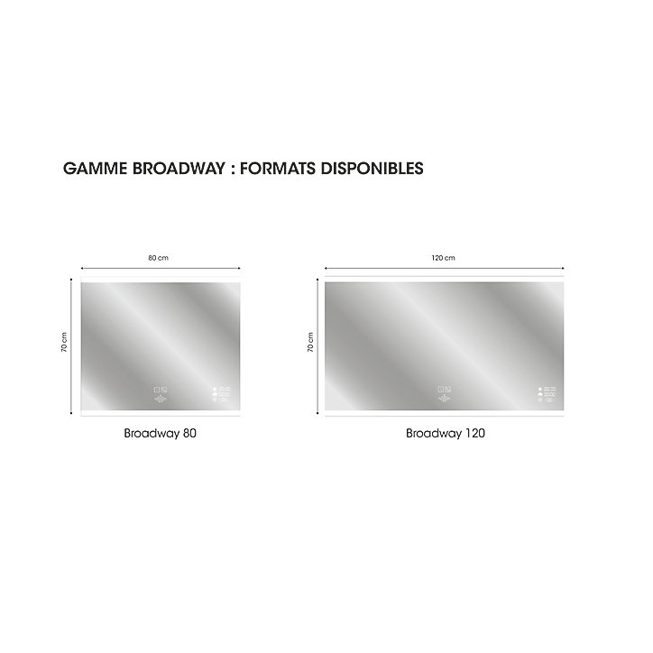 Miroir de salle de bains lumineux LED connecté 70 x 80 cm, argenté, MPGlass BroadWay