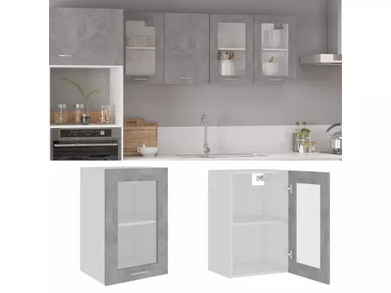 Armoire en verre suspendue Gris béton Bois d'ingénierie