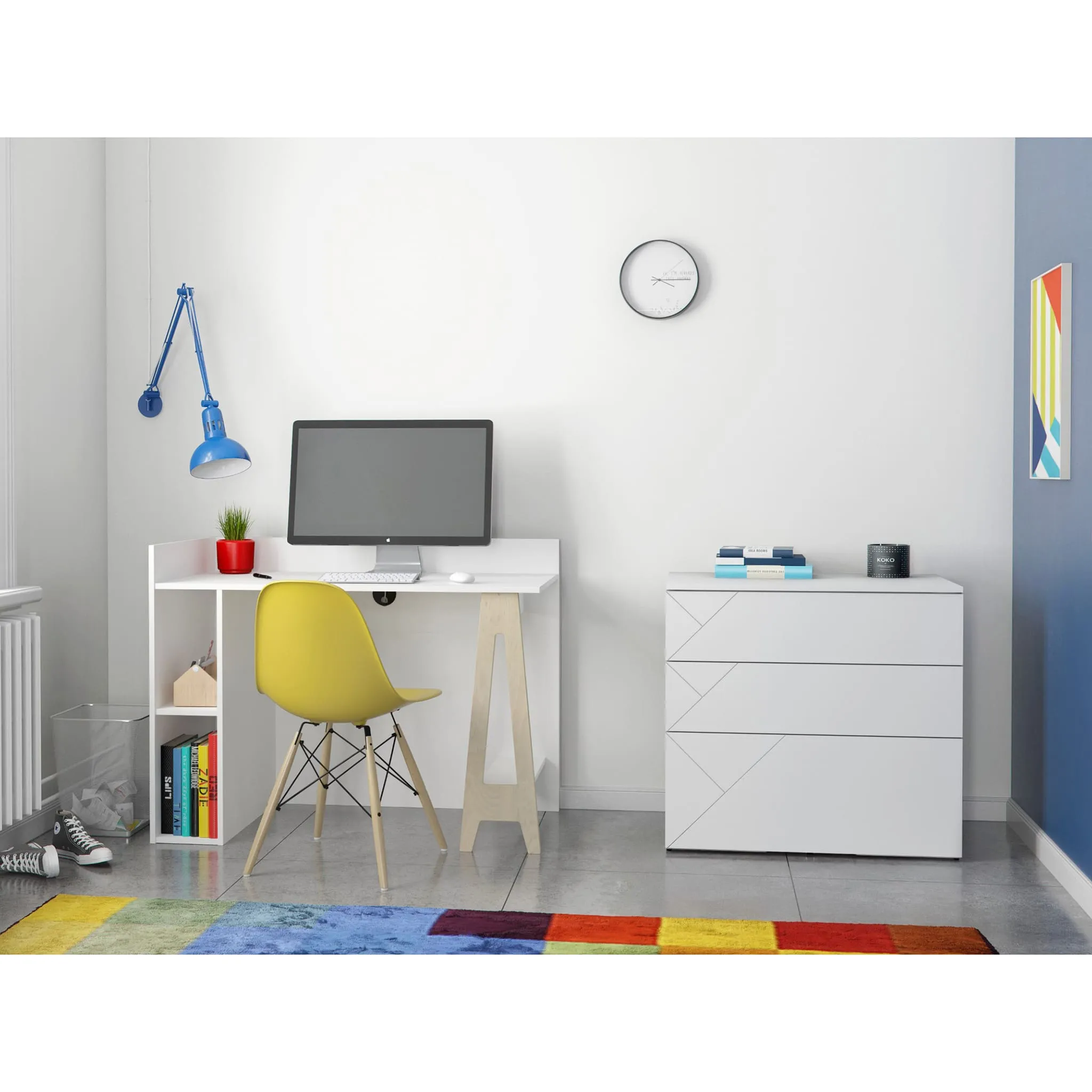 Nexera Bureau de Travail à Rangement Ouvert  Atypik - Blanc  Merisier Naturel
