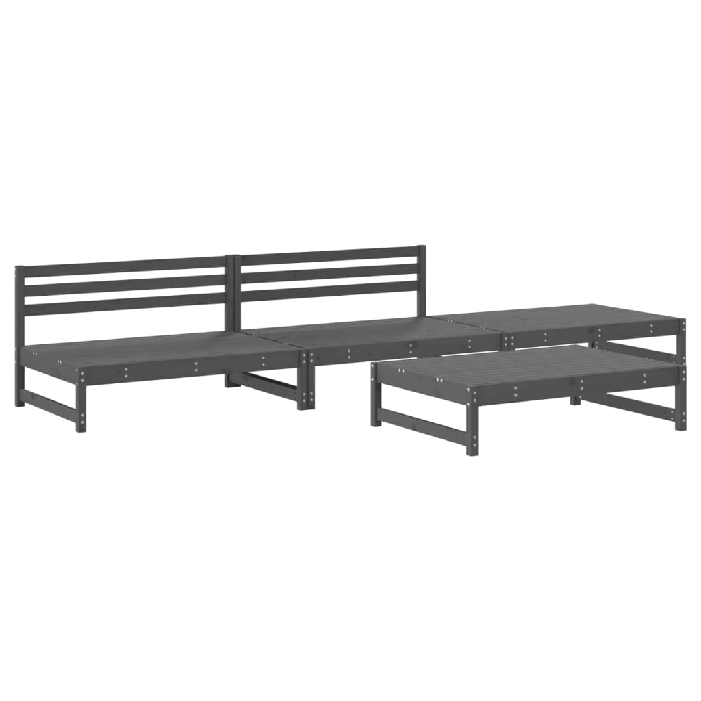 Salon de jardin 4 pcs gris bois massif de pin