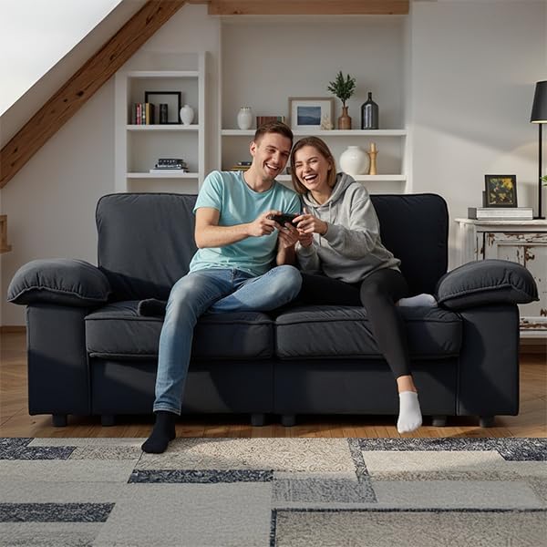 Sofa 2 Sitzer mit Stauraum, Ecksofa mit Schlaffunktion, Elegantes Skandinavisches Schlafcouch, Modernes Sofa Bed, Ist Kuschlig, für Wohnzimmer/Schlafzimmer/Büro, 201cm, Velvet, Schwarz