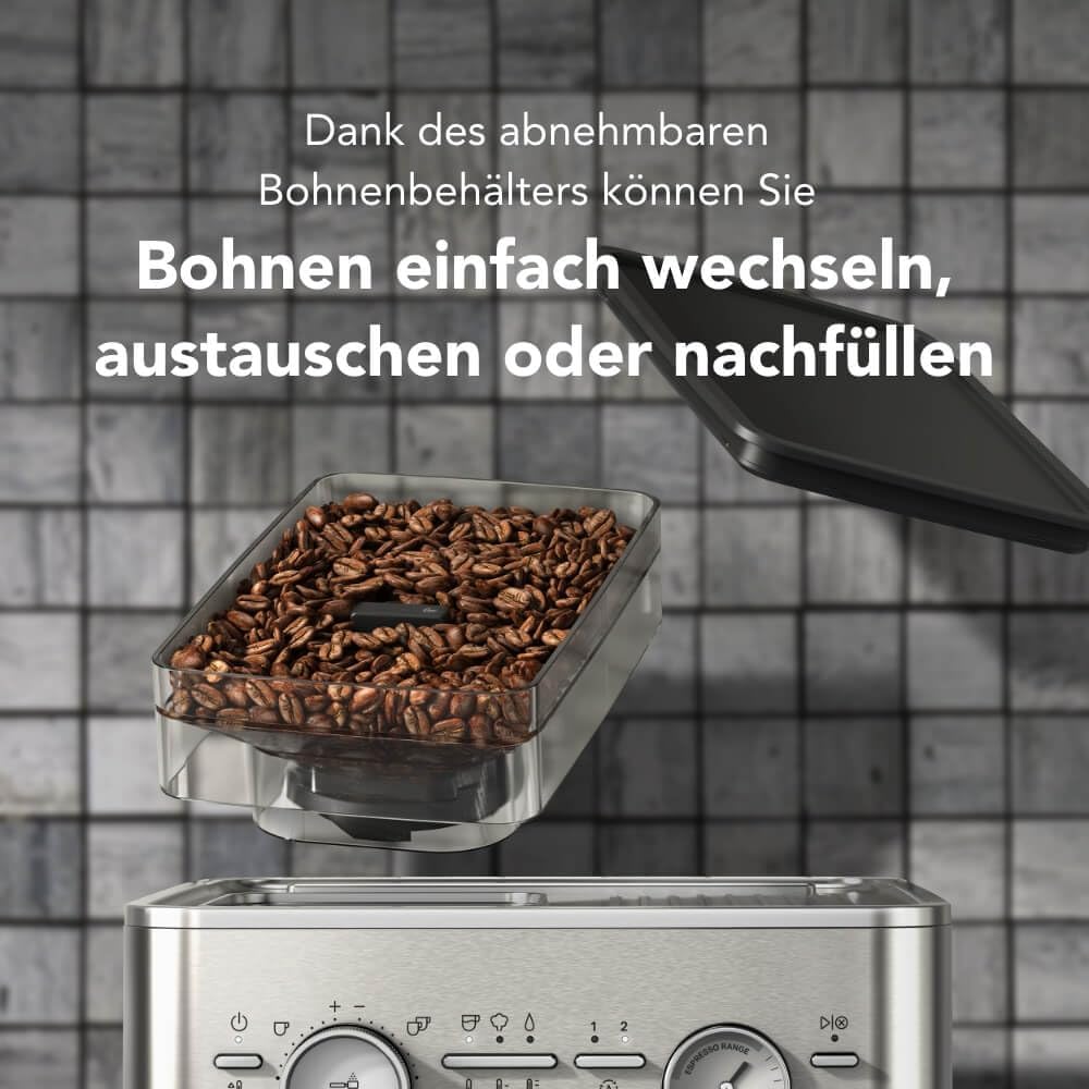 KitchenAid kaffeemaschine mit mahlwerk I Halbautomatische Espressomaschine I Heißgetränke von Espresso bis Cappuccino I Milchschäumerfür, Milchkännchen, Bohnenbehälter (Edelstahl)