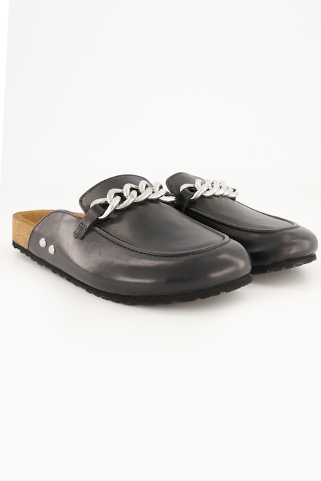 Leder-Mules, Pantoletten, Zierkette, Lederfutter, Weite H