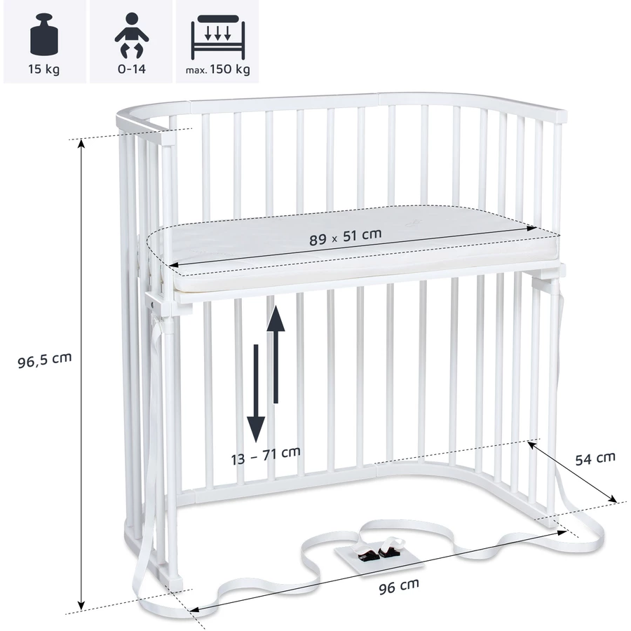 babybay Boxspring Beistellbett weiß mit Matratze Classic Cotton Soft