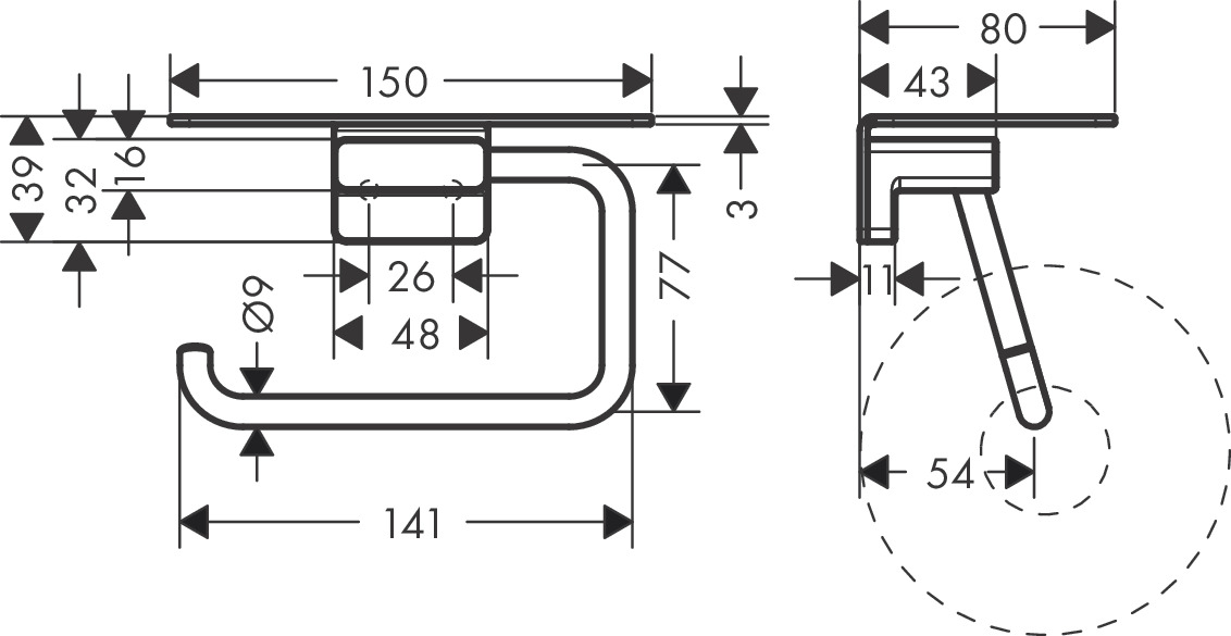 Hansgrohe AddStoris wc-rolhouder met planchet zwart mat