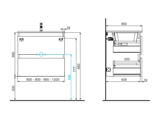 Meuble sous-vasque 120 cm Opale Noir + double-vasque - ANK