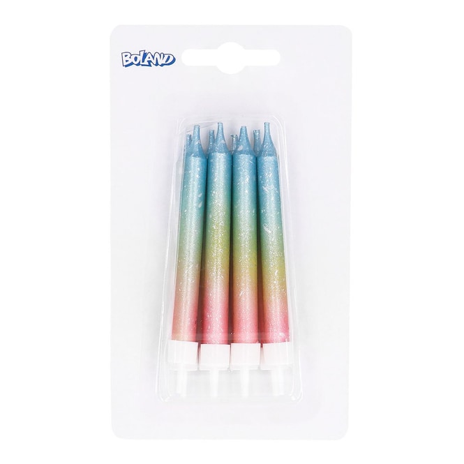 8 bunte Kerzen - metallic - Pastellfarben