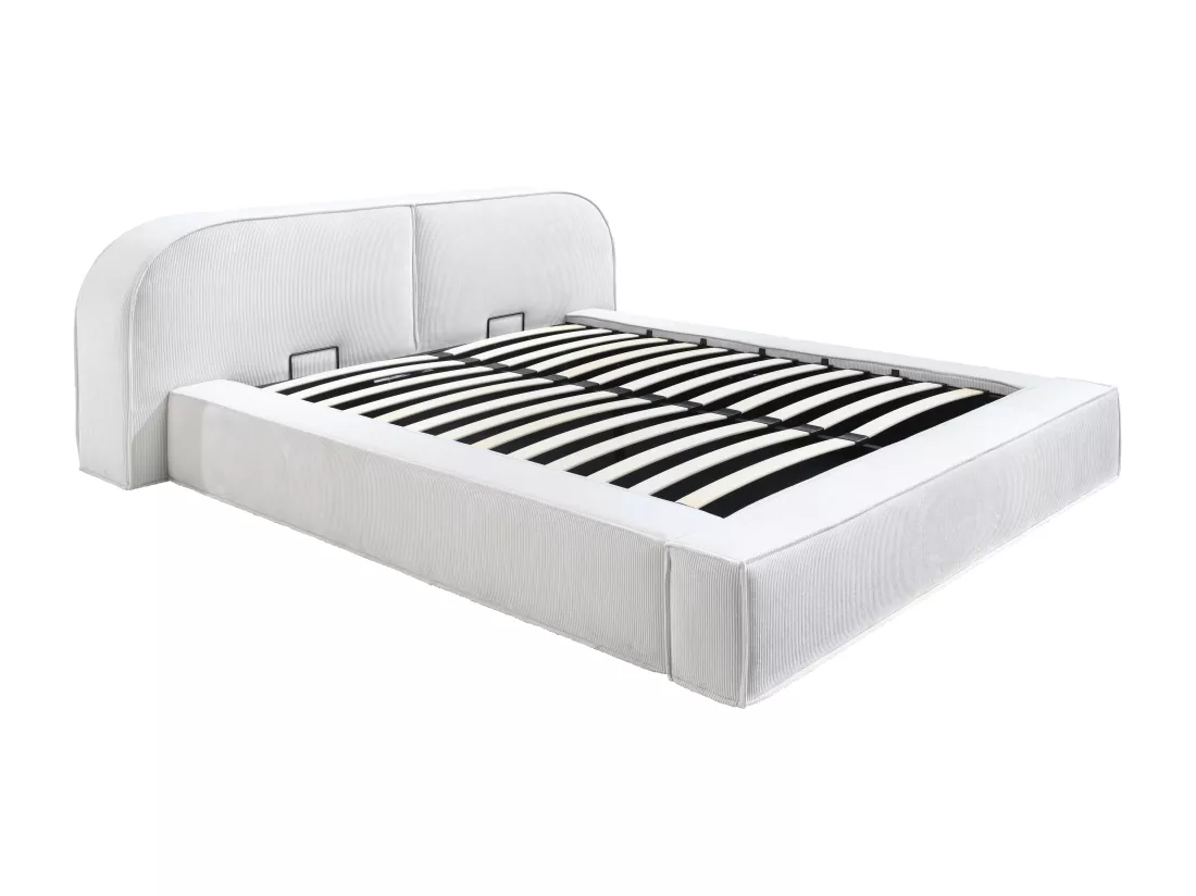 Lit coffre 180 x 200 cm - Velours côtelé - Crème - Avec matelas - LIRABA de Maison Céphy