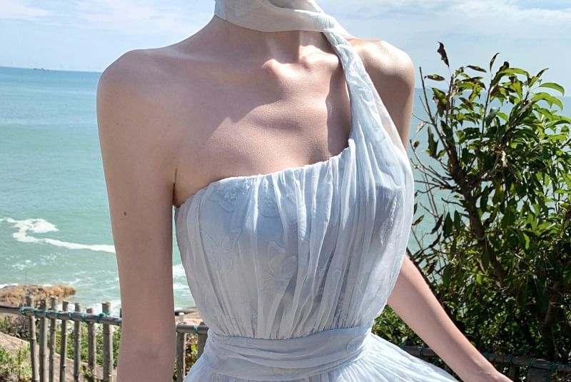 Moanum - Mouwloze asymmetrische maxi-A-lijnjurk