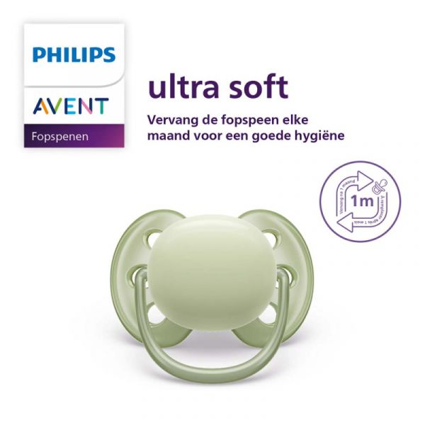 Philips Avent Ultra Soft Fopspeen - 0-6 Mnd - Beige/Groen - 2 Stuks