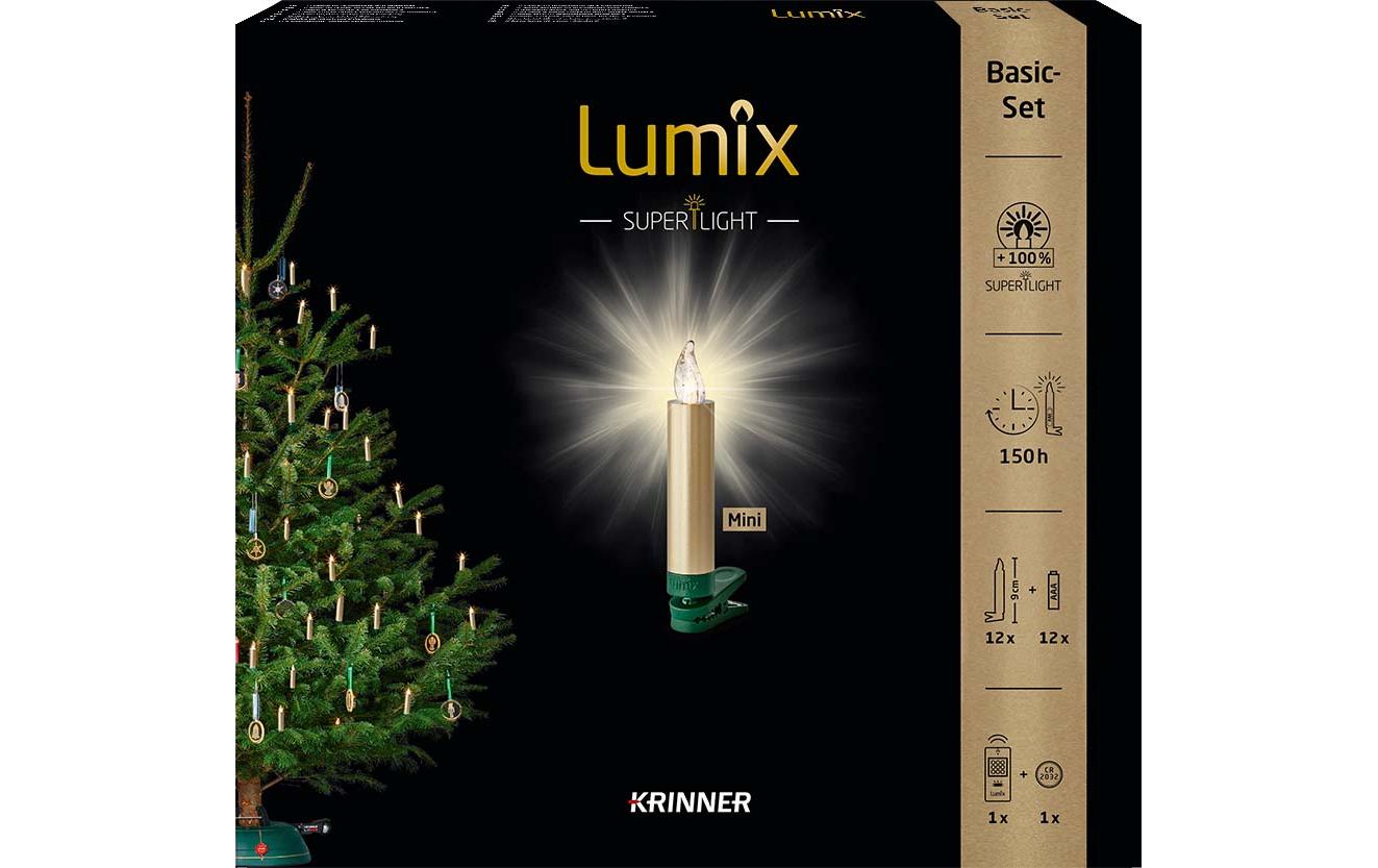 LED Baumkerze SuperLight Mini, Gold, 12er-Starter SetLED Christbaumkerze mit Fernbedienung