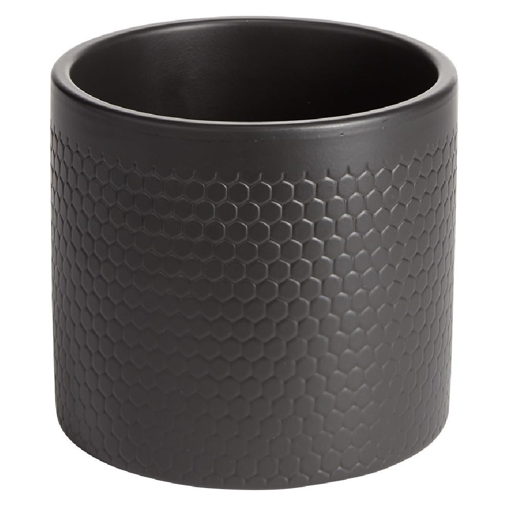 Pot de fleur noir mat motif nid d'abeille 1,29 L Ø13,5x12,3 cm - Capri