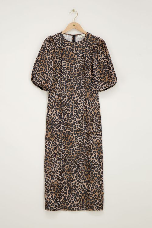 Panterprint maxi jurk met pofmouwen
