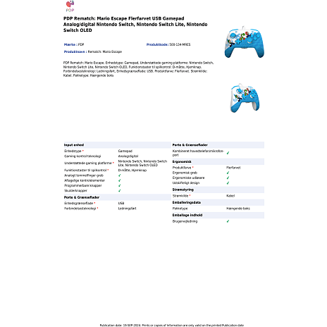 PDP Nintendo Switch kablet controller - Mario Escape