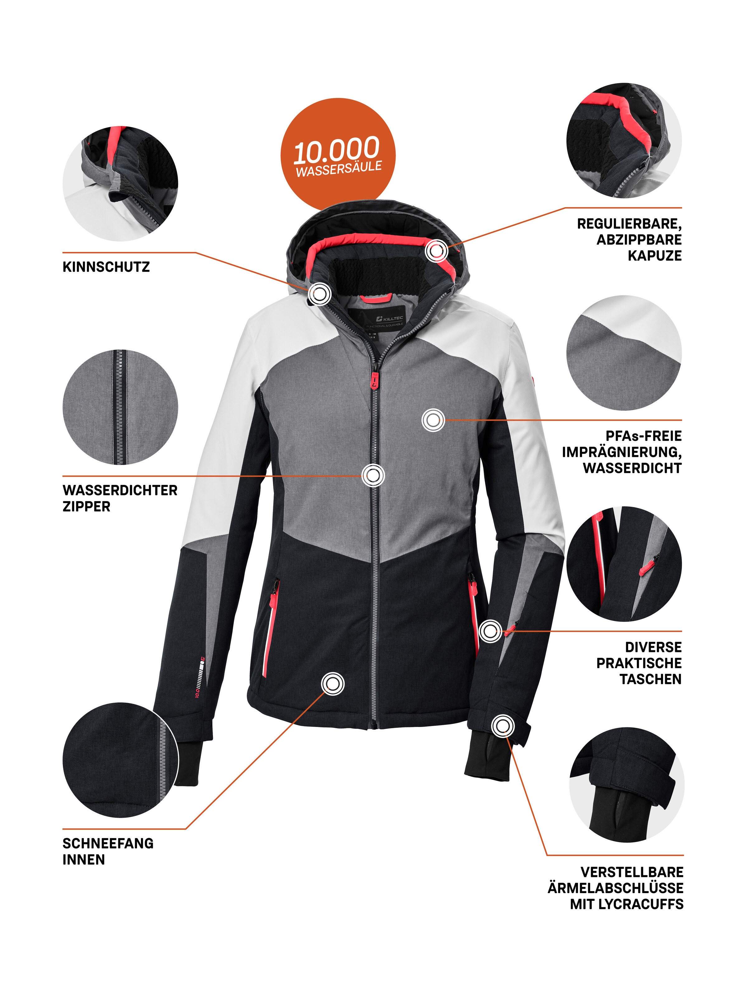 Killtec Skijacke »KSW 66 WMN SKI JCKT« Damen Skijacke: wasserdicht, atmungsaktiv, Colourblock Design