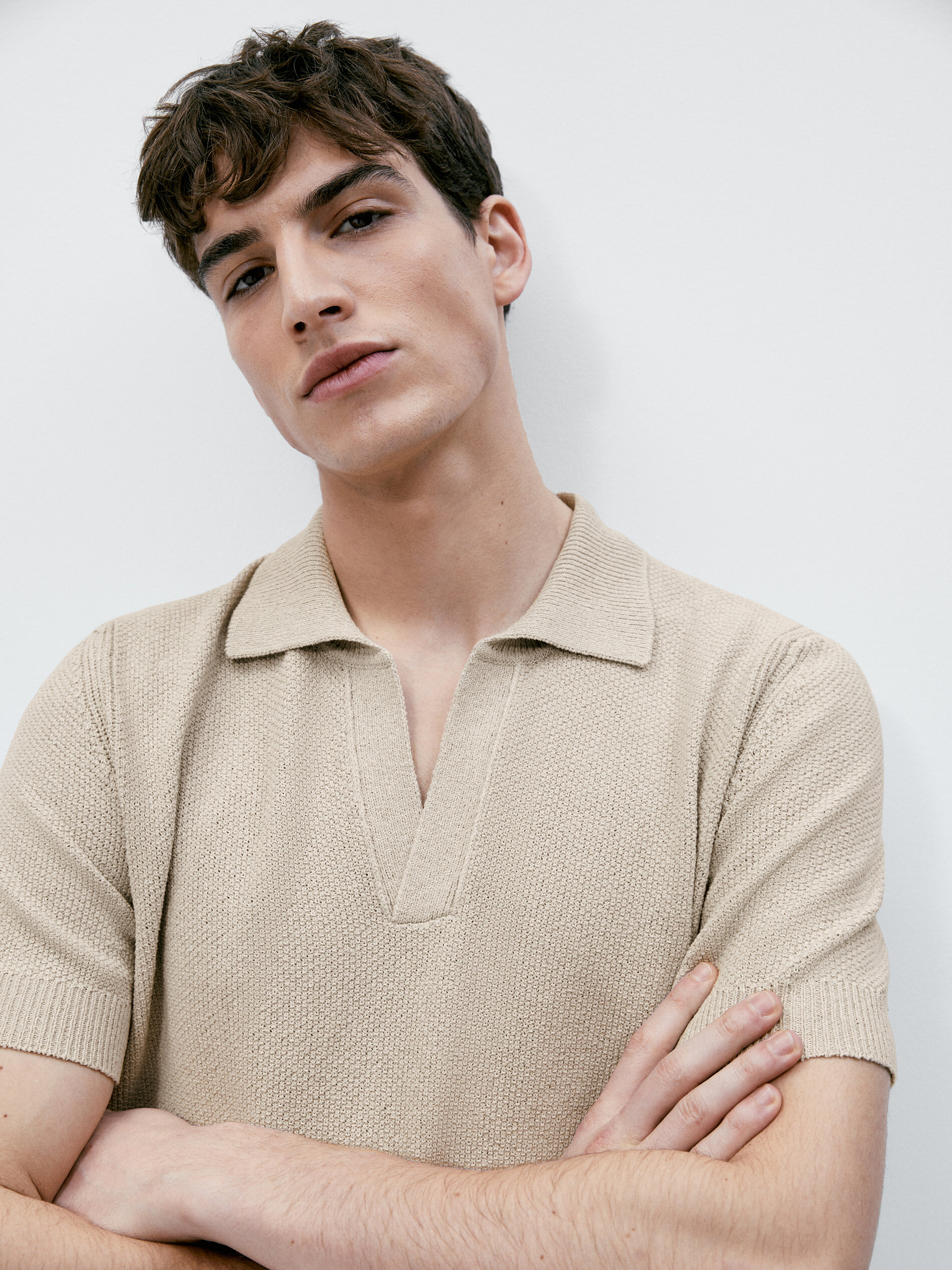 Camisa polo de manga curta com estrutura - Bege