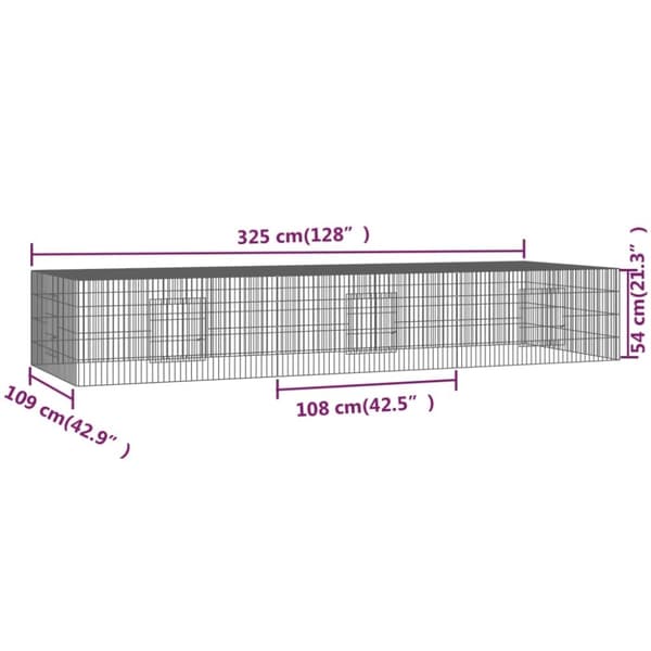 vidaXL Kaninbur med 3 paneler 325x109x54 cm galvanisert jern