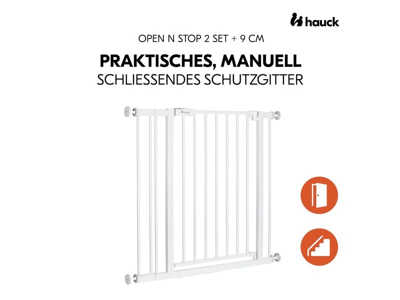 Hauck Türschutzgitter Open N Stop 2 Set  9 cm Weiss Praktisches, manuell schliessendes Tür- und Treppenschutzgitter-Set