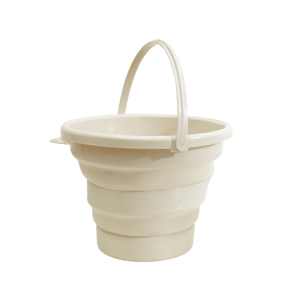 (3L) Faltbarer Silikon Putz Eimer Klappbarer Pop-Up Aufbewahrungs Behälter mit Henkel - Beige