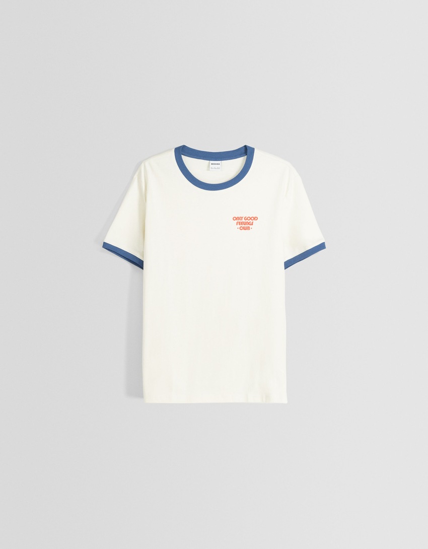 Camiseta retrô canelada de manga curta com estampa.