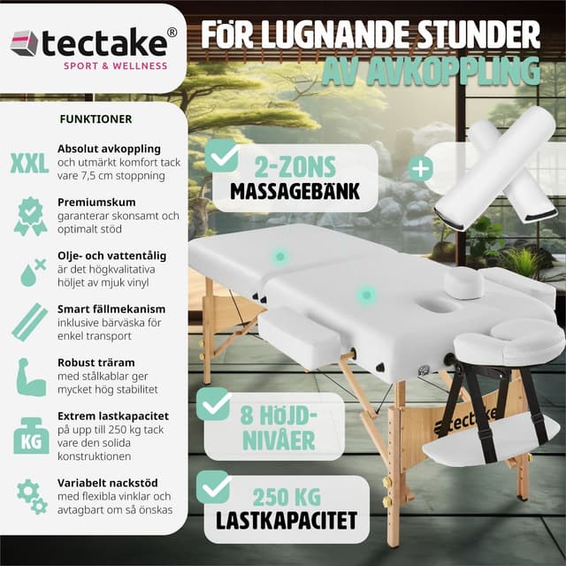 Massagebriks med 2 zoner, 7,5cm polstring + ruller