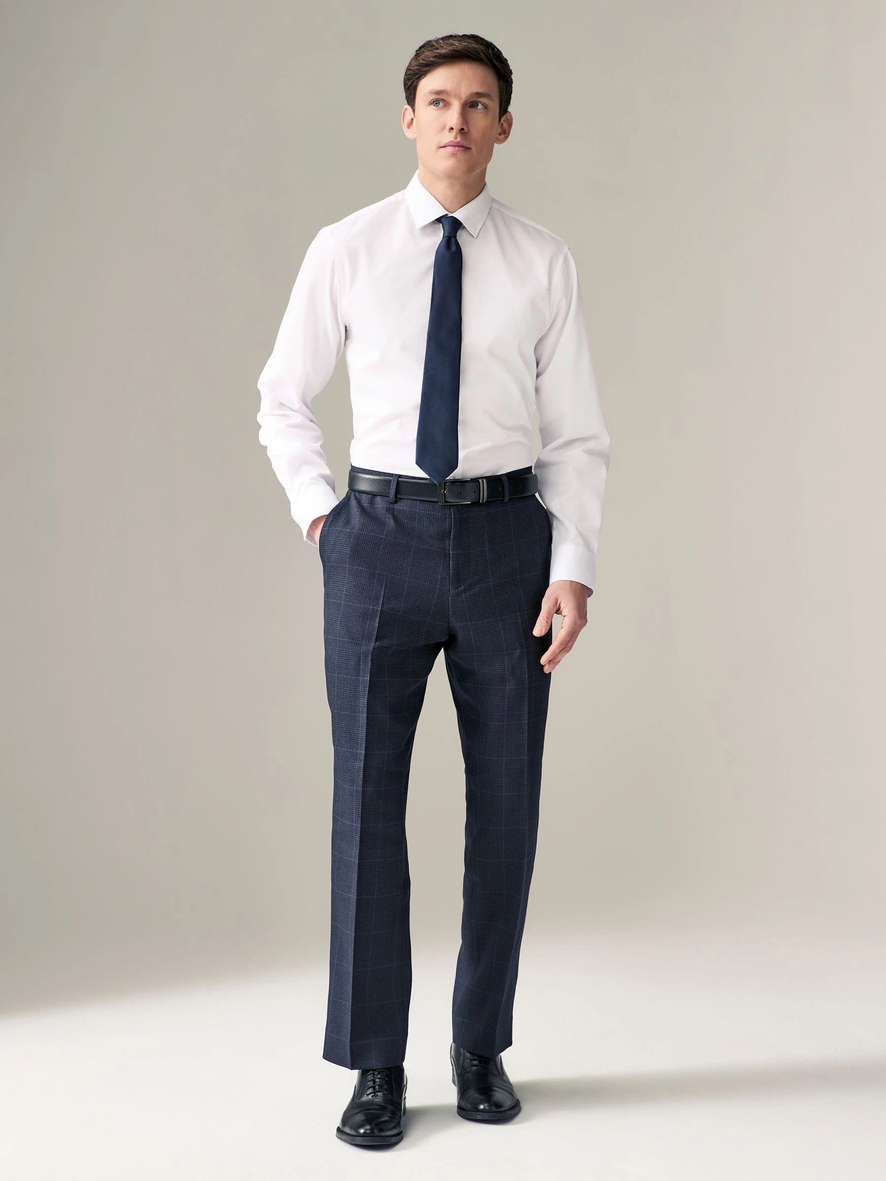 Donkerblauw - Regular Fit Prince of Wales Check Suit Trousers