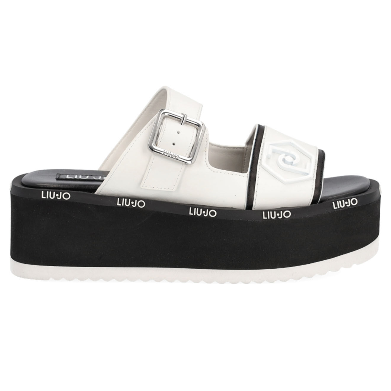 Liu-Jo Mules Compensées en Cuir Alma blanc/noir