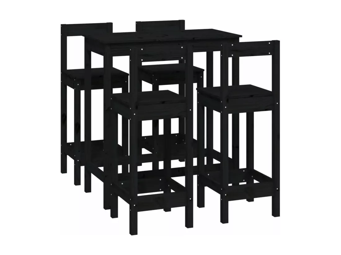 Ensemble de bar 5 pcs Noir Bois de pin massif