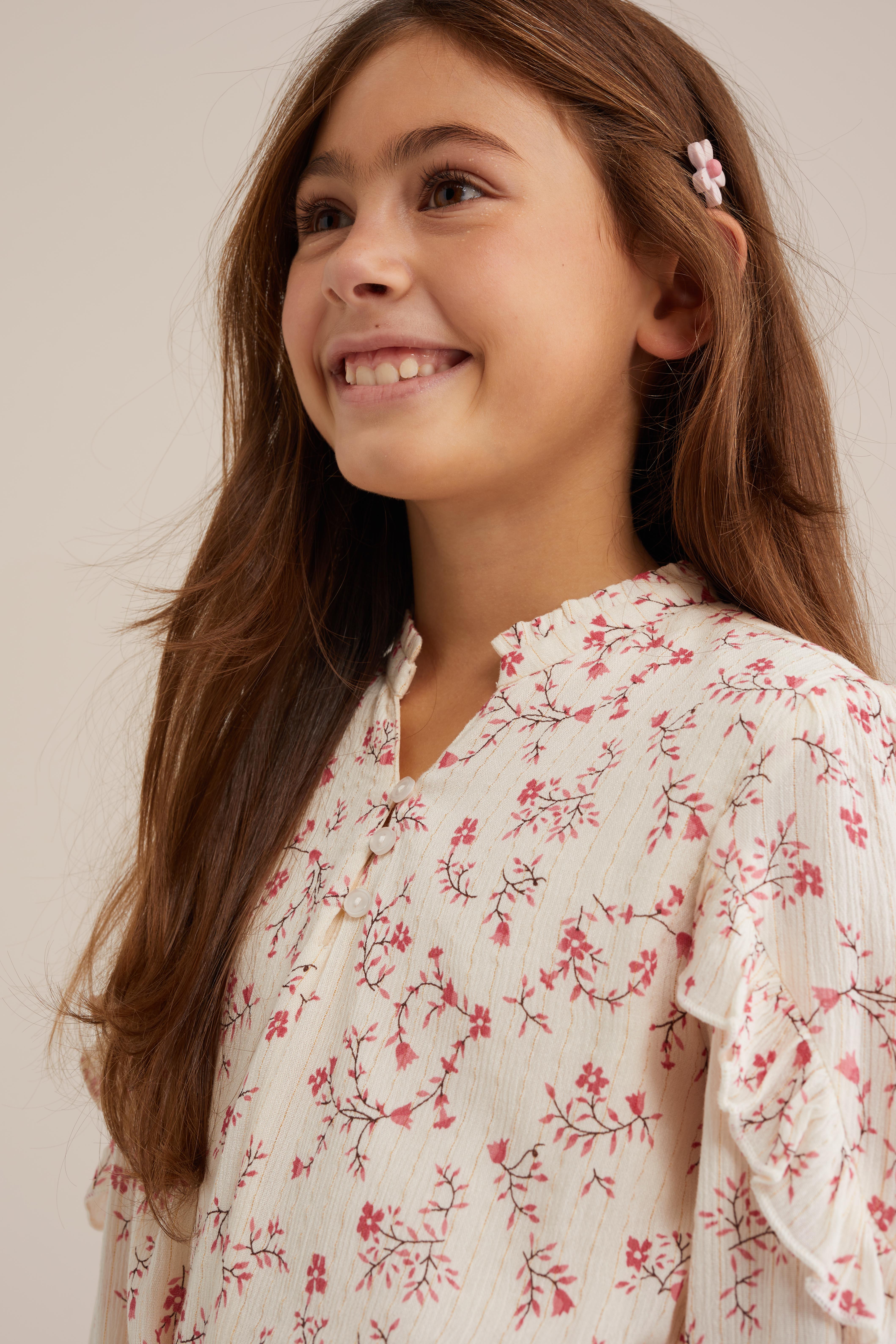 Meisjes jurk met dessin WE Fashion Zalmroze
