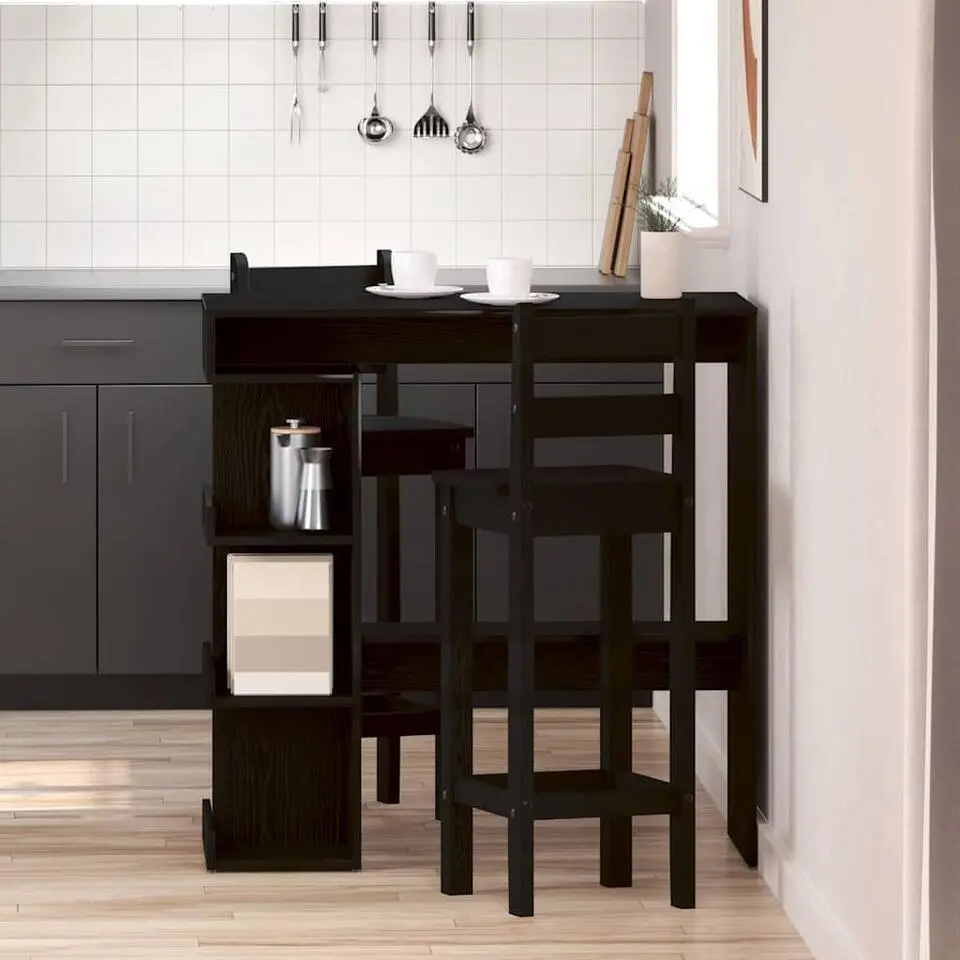 vidaXL - Bartafel met schappen - Zwart eiken - Bewerkt hout - 100x48 cm