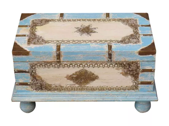 Coffre en bois bleu 50x28x27h
