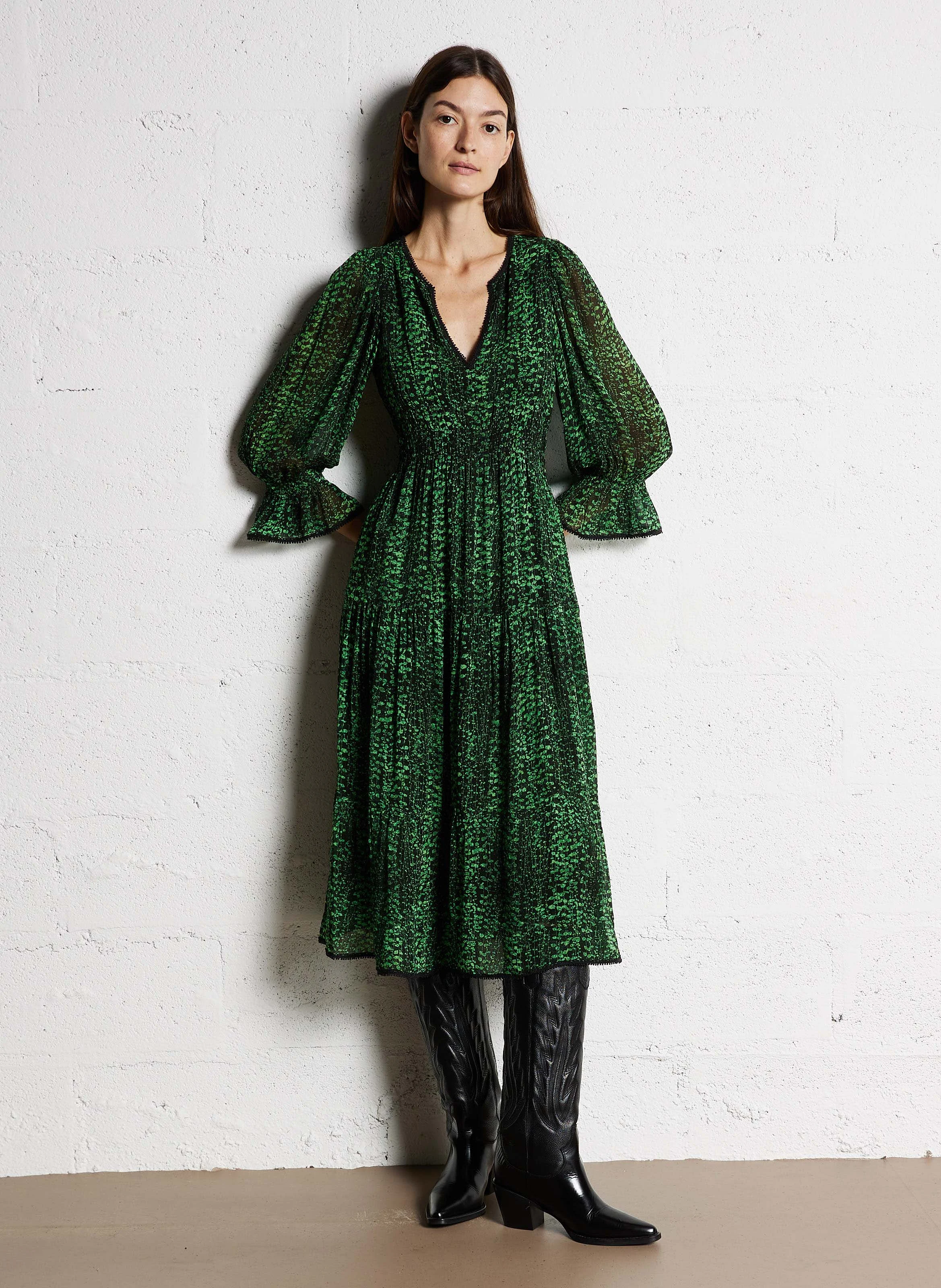 CLOVIA - Robe longue imprimée| Vert