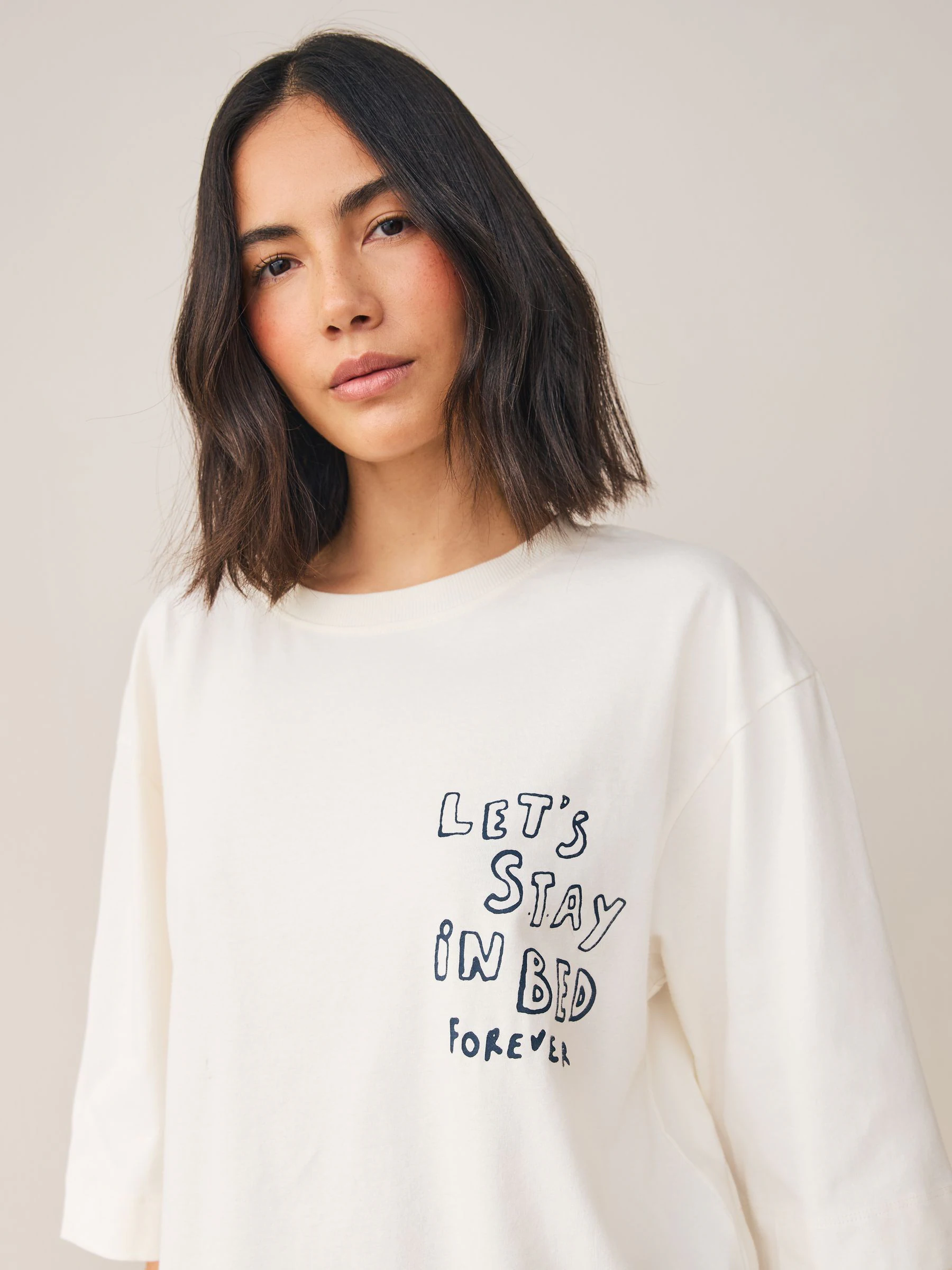 Blauw met print - Pyjama met korte mouwen