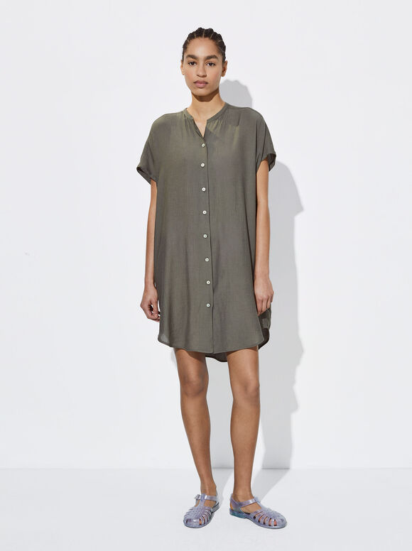 Vestido camisa fluido - Cáqui