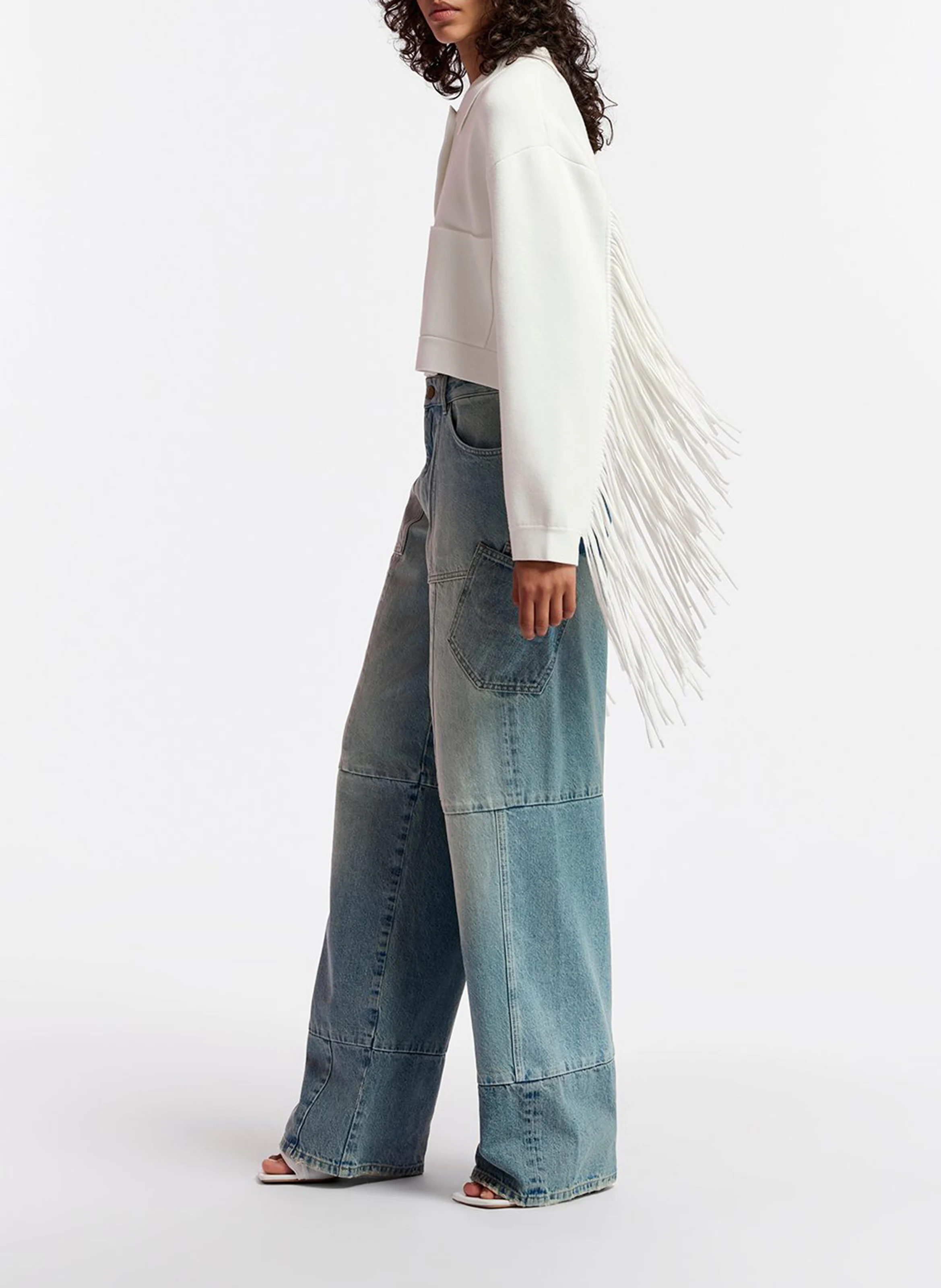 GOU - Veste courte tricot à franges | Blanc