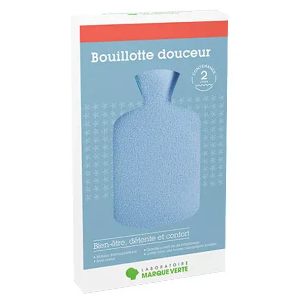 Bolsa de água quente com capa azul de 2 litros