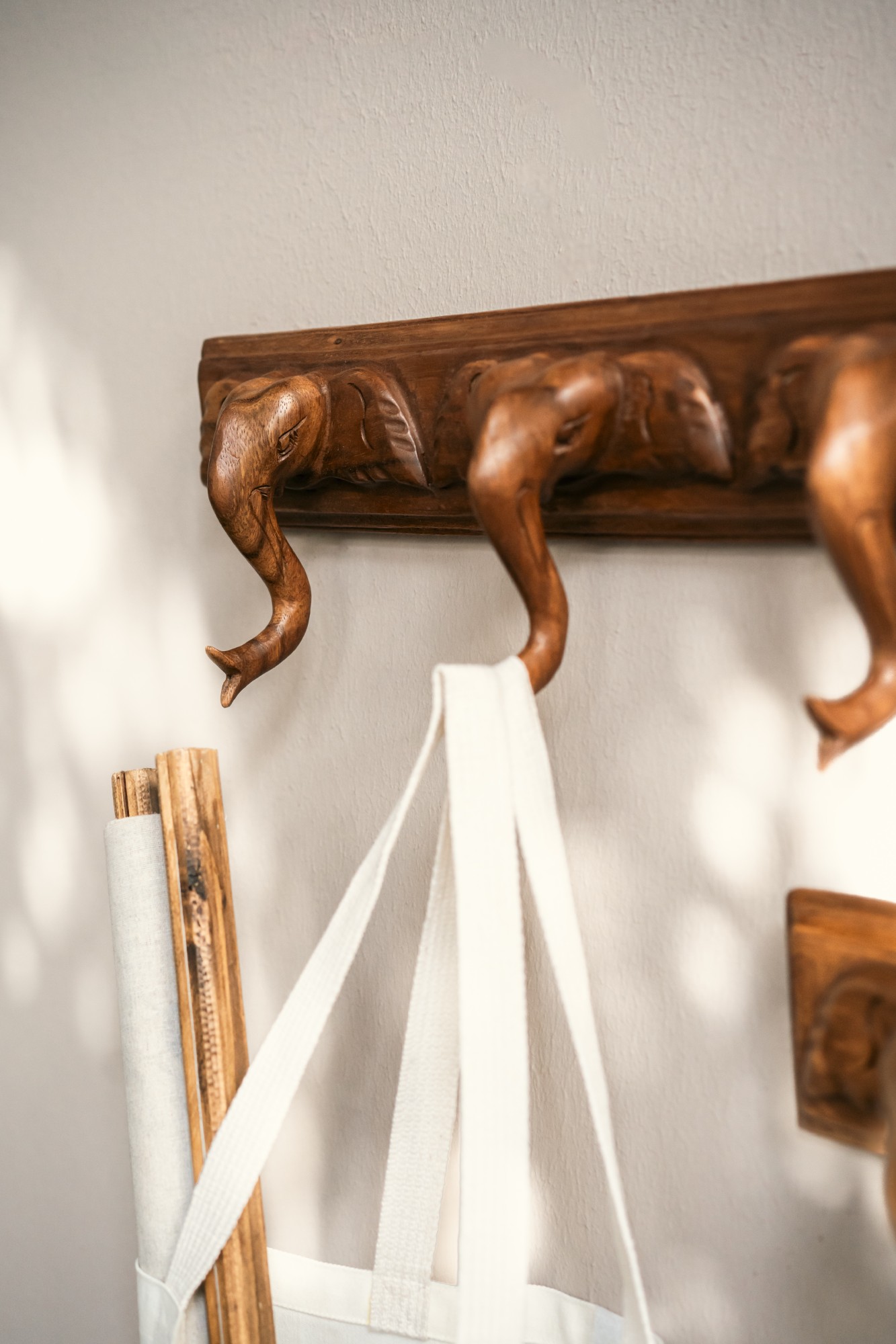 3er Wandhaken Elefantenkopf, natur, B 55 cm, H 17 cm, L 8 cm von fischer's lagerhaus