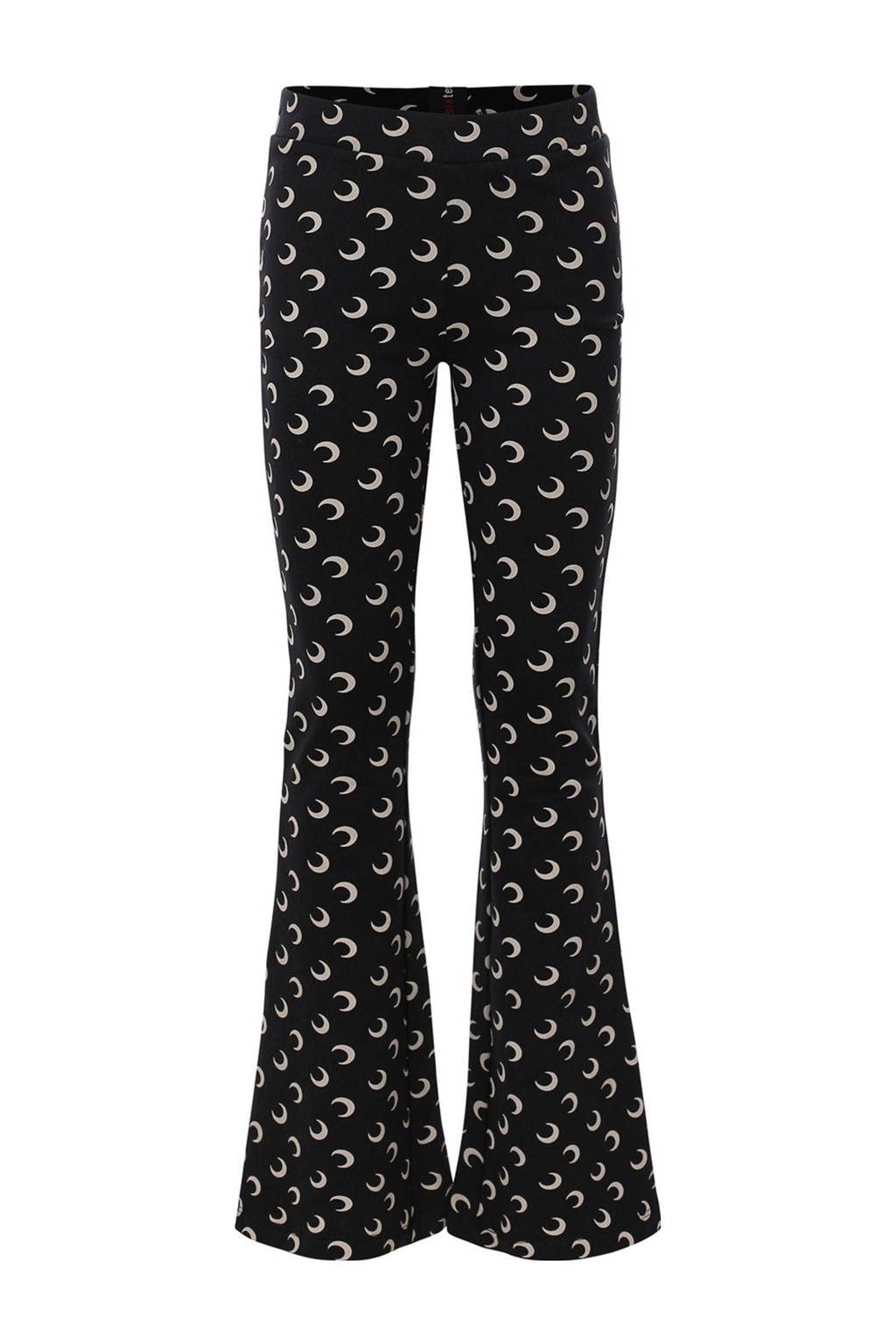 LOOXS flared broek met all over print zwart/ecru