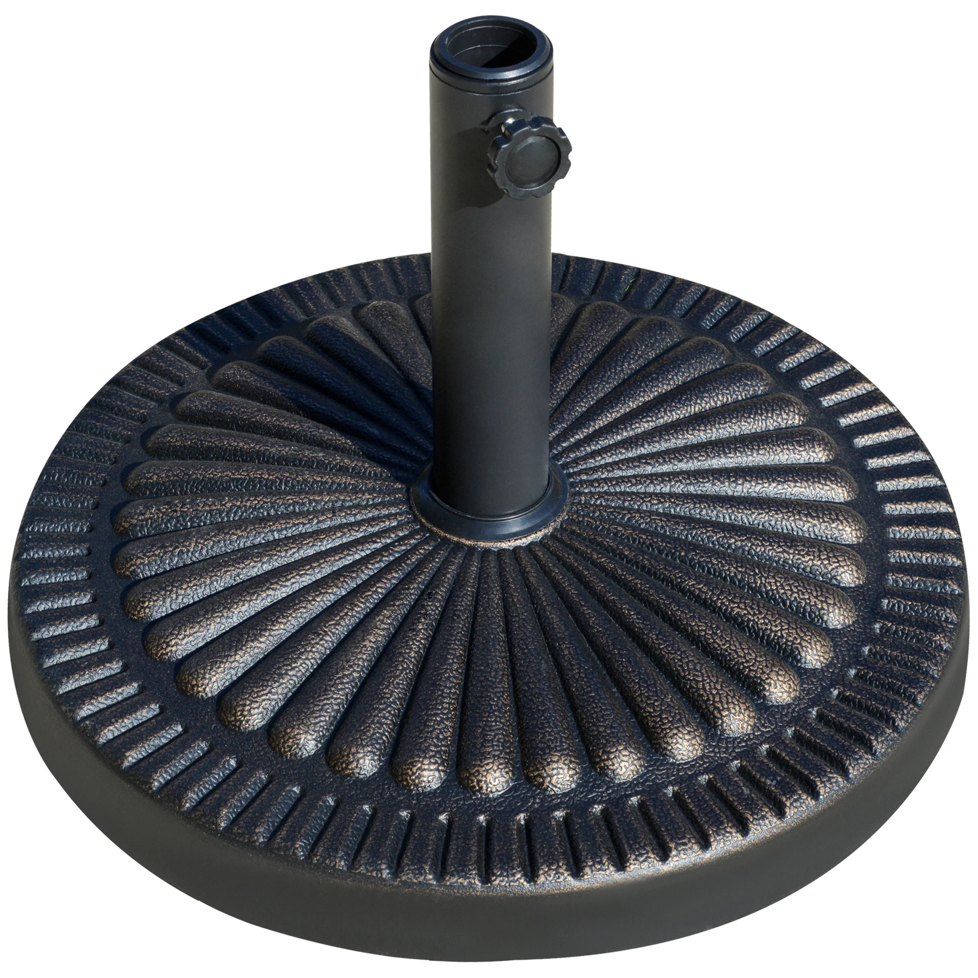 Base para guarda-sol de jardim Outsunny, peso líquido 14,28 kg, suporte redondo para guarda-sol, adequado para hastes de 38 mm/48 mm, resina e aço, para terraço, pátio ou área externa, Ø48,5 x 33 cm, bronze.