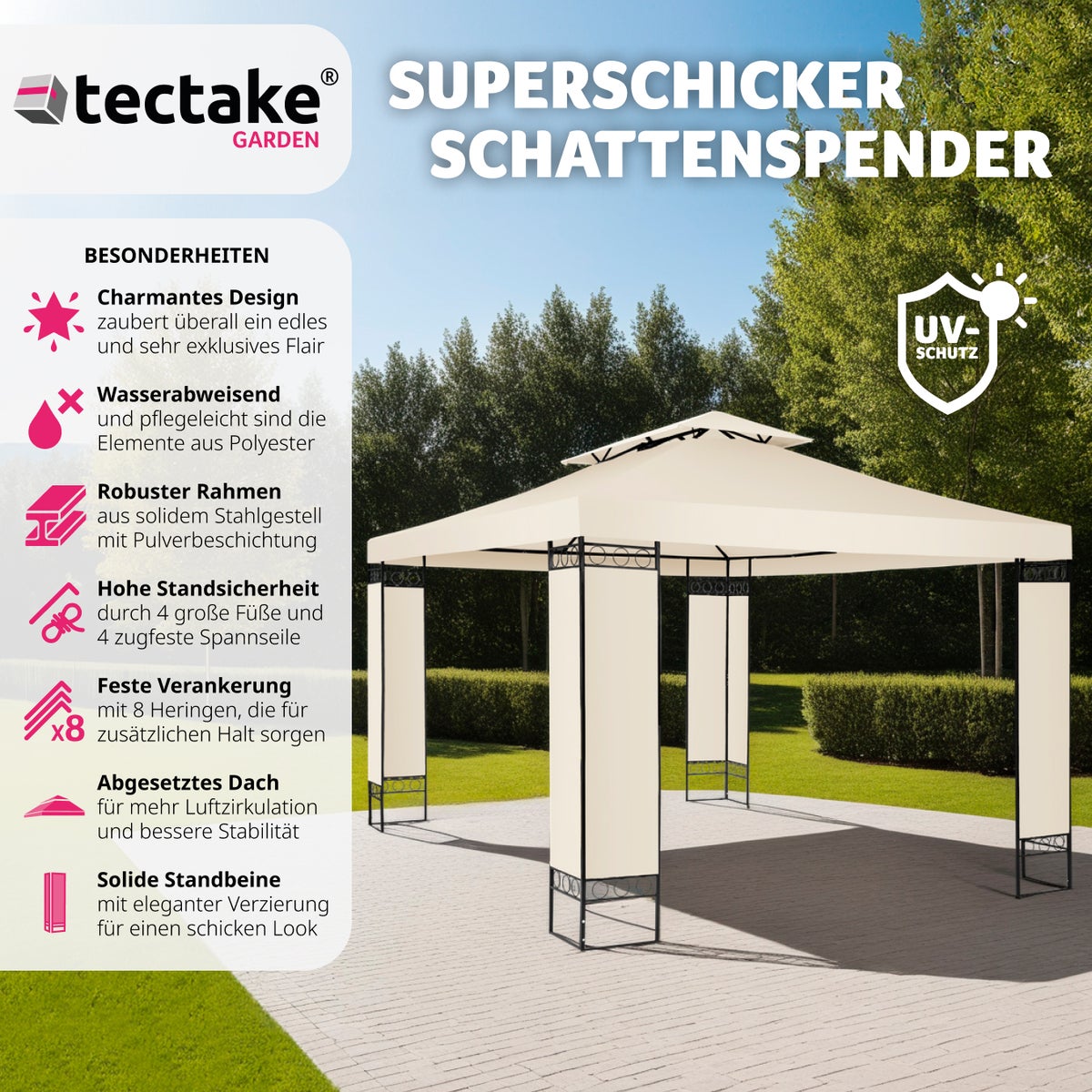 tectake Leyla tuinpaviljoen, 3,9 x 2,9 m, inclusief scheerlijnen en haringen