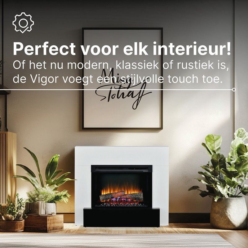 Dimplex - Vigor - Vrijstaande Elektrische Sfeerhaard - Wit Design - 1400 Watt Warmte