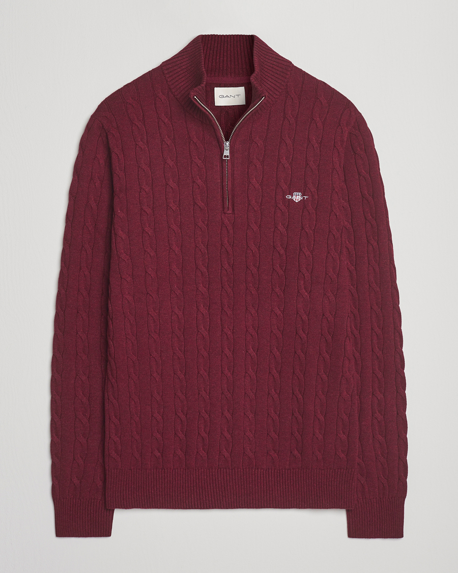 GANT Cotton Cable Half Zip Bordeaux Melange