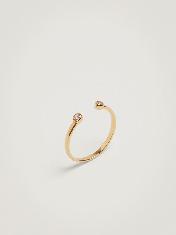 Anel em prata de lei 925 com zircônia cúbica - Dourado