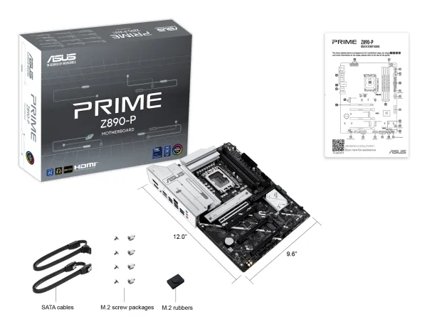 ASUS PRIME Z890-P - Bundkort - micro ATX - LGA1851 sokkel - Z890 Chipset - USB-C 3.2 Gen 2x2, USB 3.2 Gen 2, USB 3.2 Gen 1, USB-C 3.2 Gen 1 - 2.5 Gigabit LAN - onboard grafik (CPU påkrævet) - HD Audio (8-kanaler)