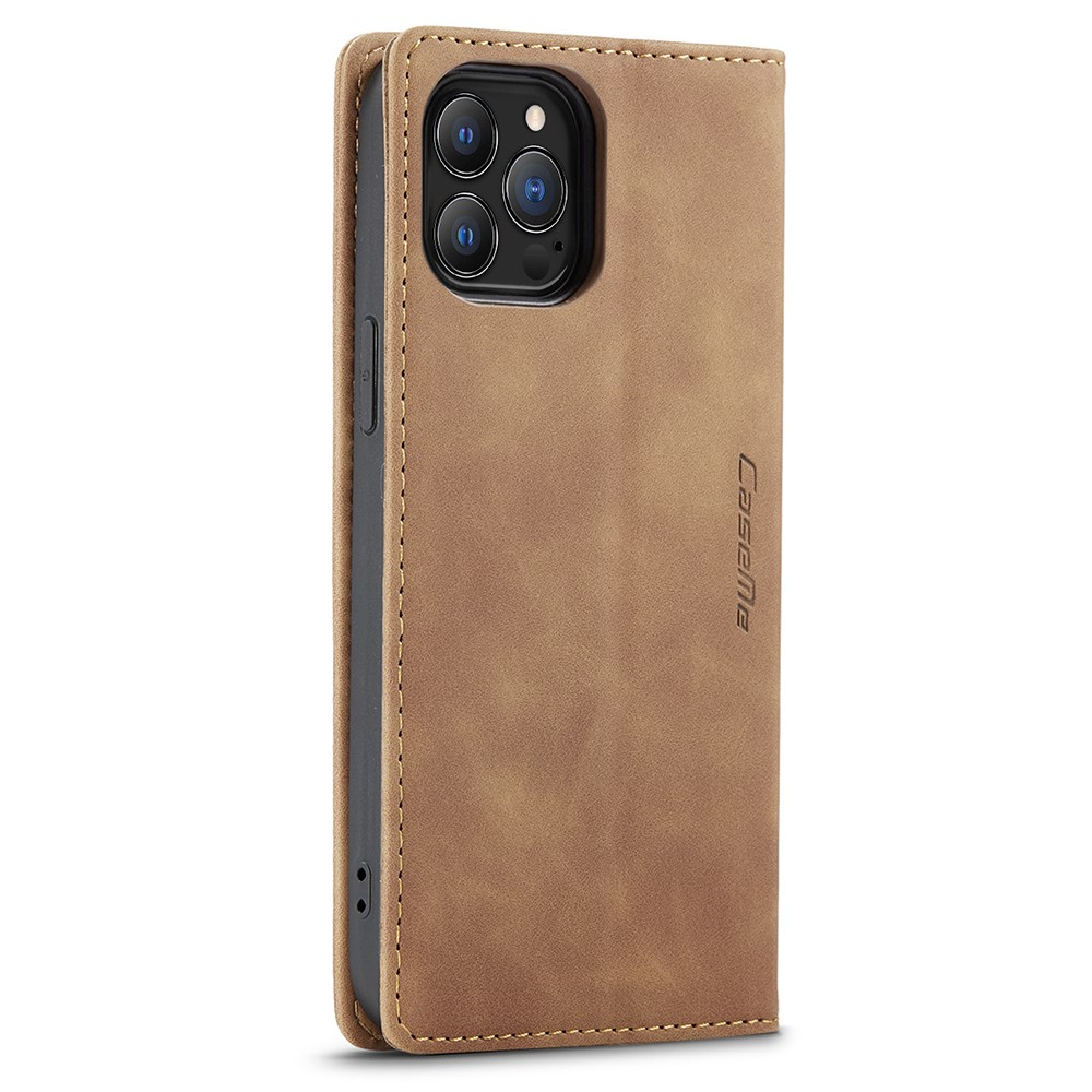 iPhone 13 Pro Leder Tasche Flip Wallet Etui mit Kartenfächern - Hellbraun