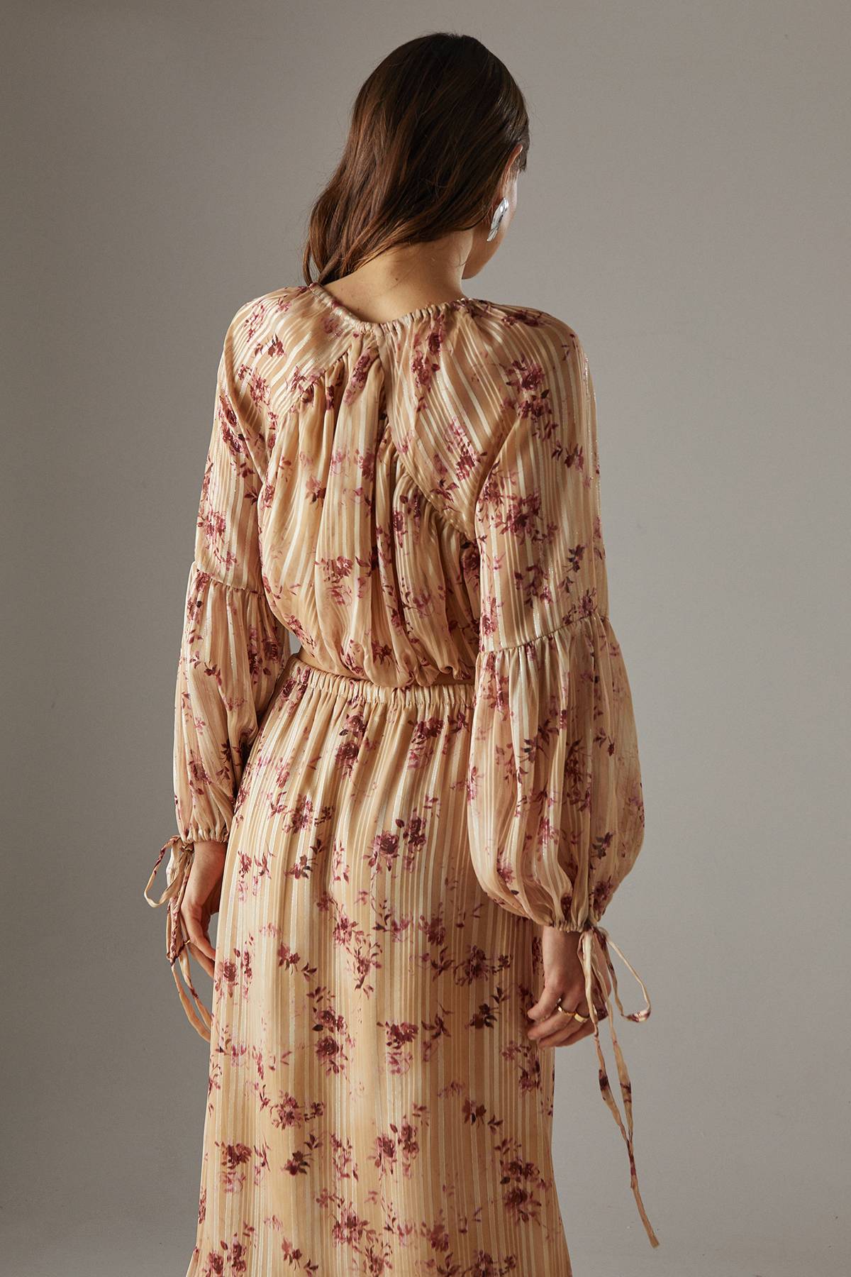 Warehouse Blouse Boho Rayures Ombrées Ourlet Bulle Raccourcie