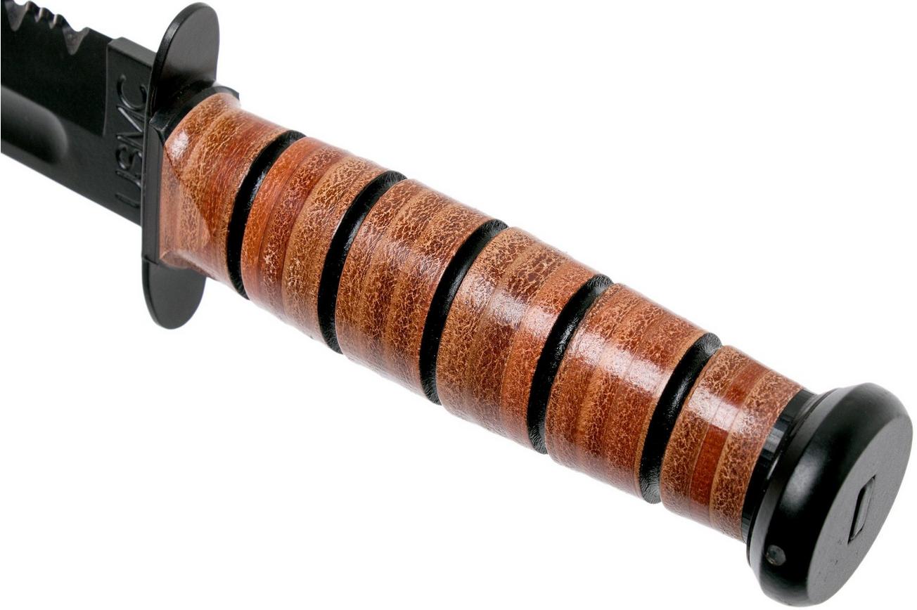 KA-BAR USMC 5018 deels gekarteld, leer, kunststof foedraal