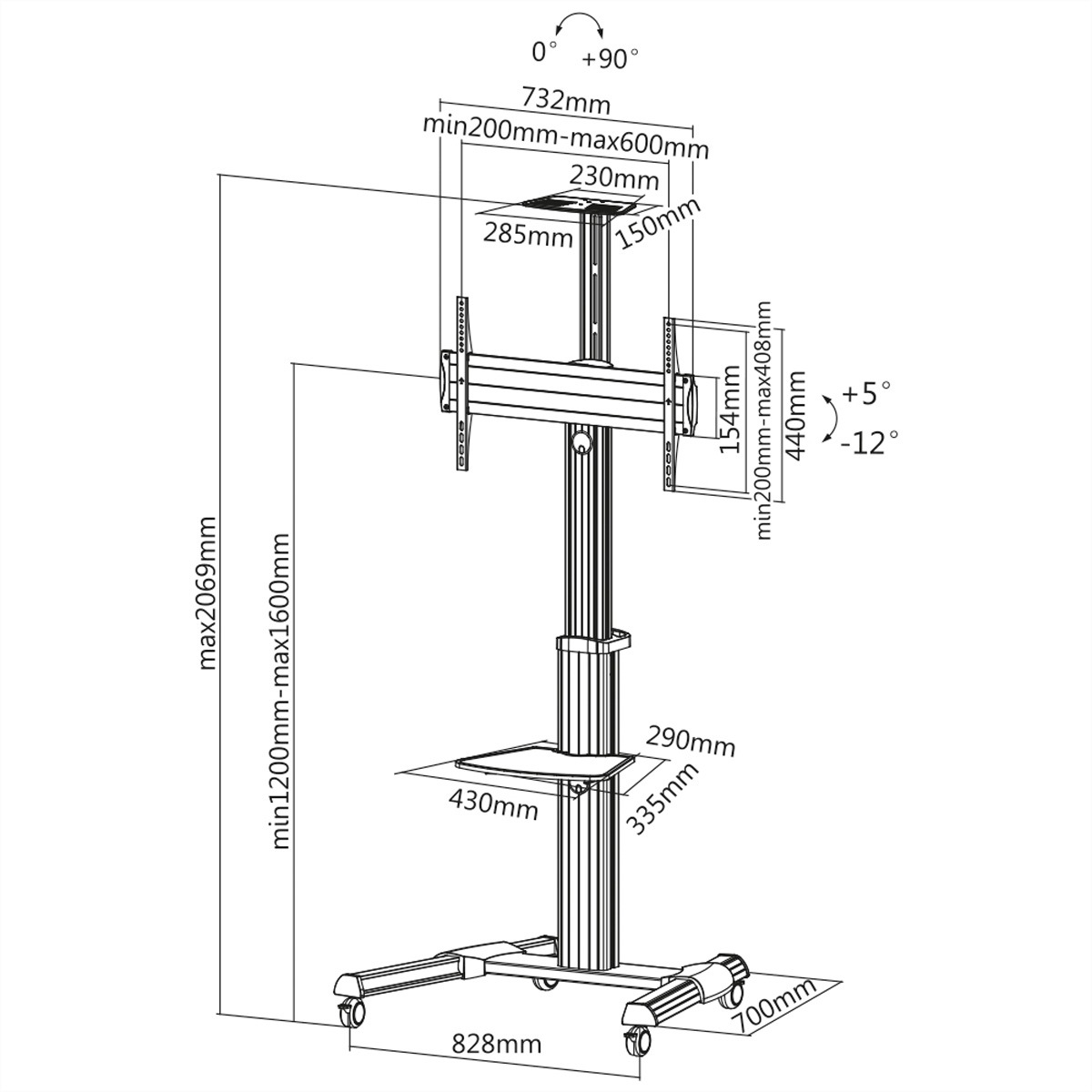 ROLINE »ROLINE LCD-/TV-Rollständer, 37-70 Zoll, bis 50 kg, silberfarben«
