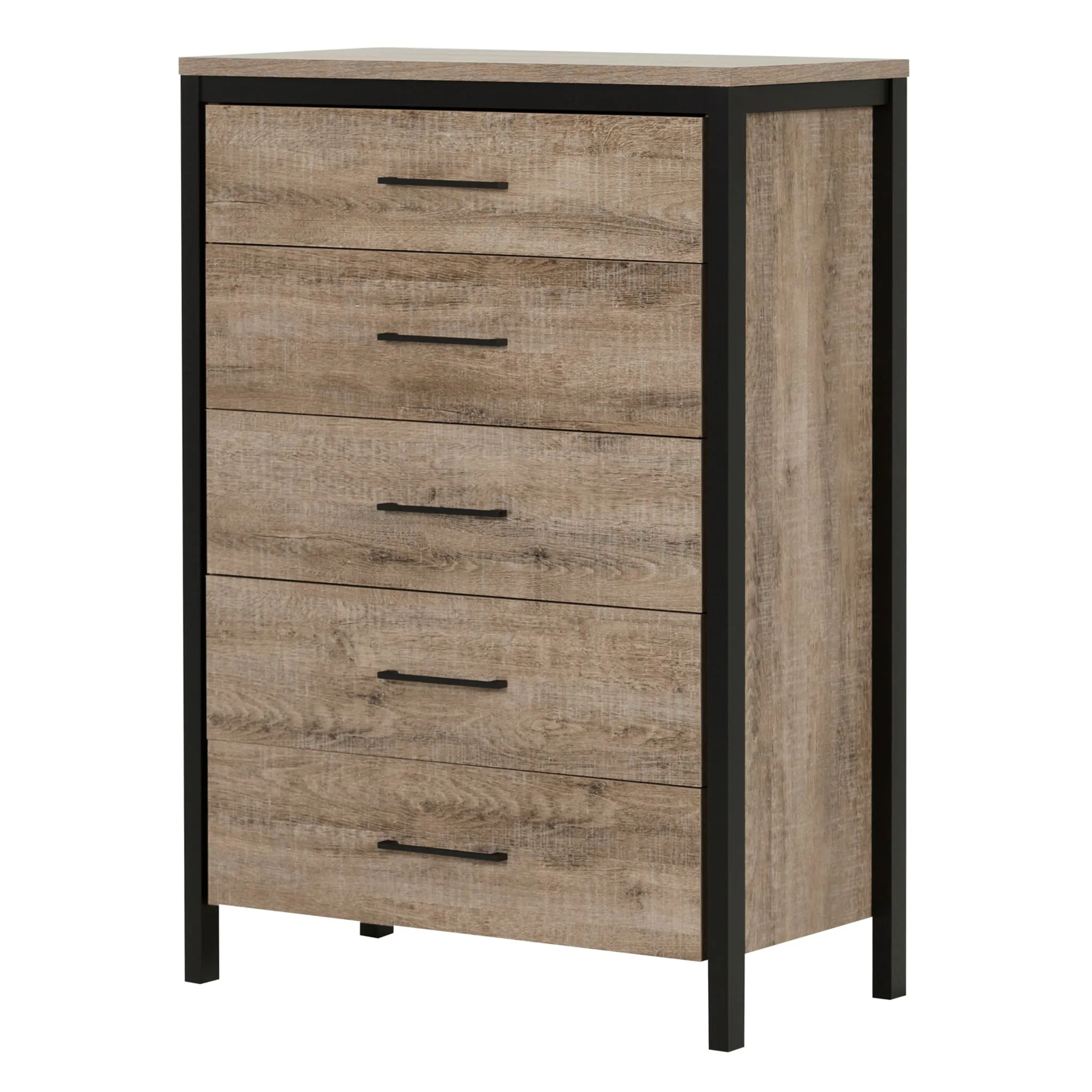 South Shore Commode 5 Tiroirs - Munich Chêne Vieilli et Noir mat