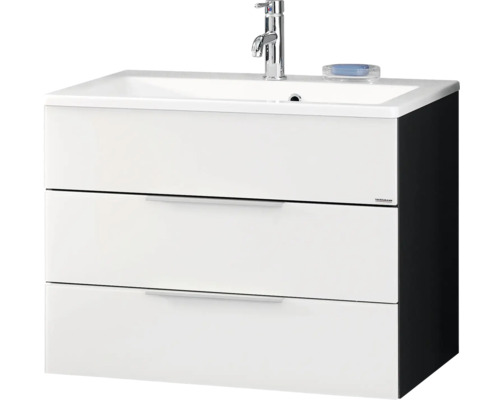 Wastafelmeubel FACKELMANN Style 80 cm wit antraciet gemonteerd 80953